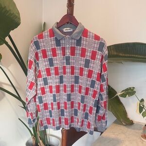 Men's Red Blue Gray Plaid Shirt